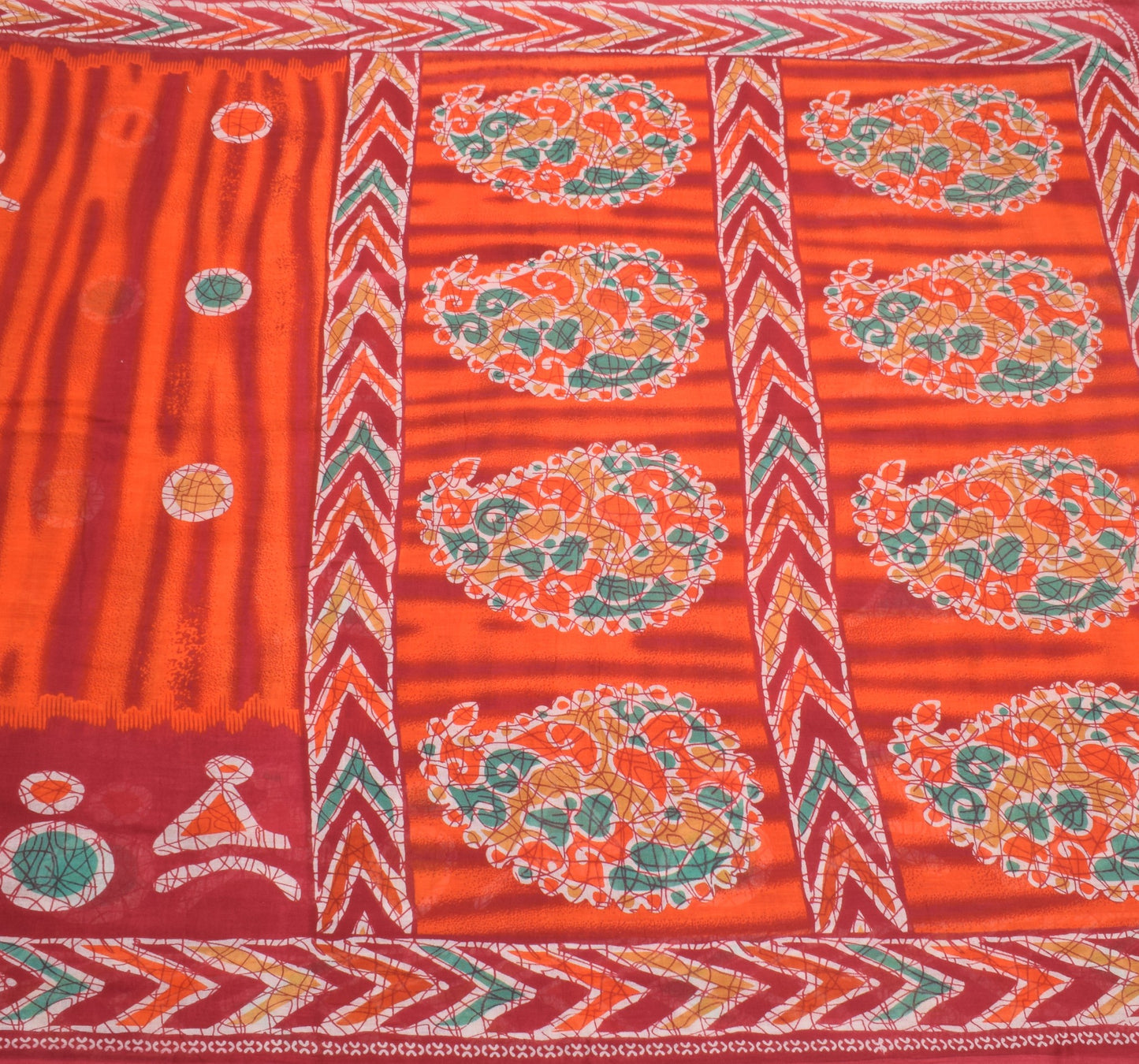 Sushila Vintage Dark Orange Saree 100% Pure Cotton Printed 5YD Soft Craft Fabric