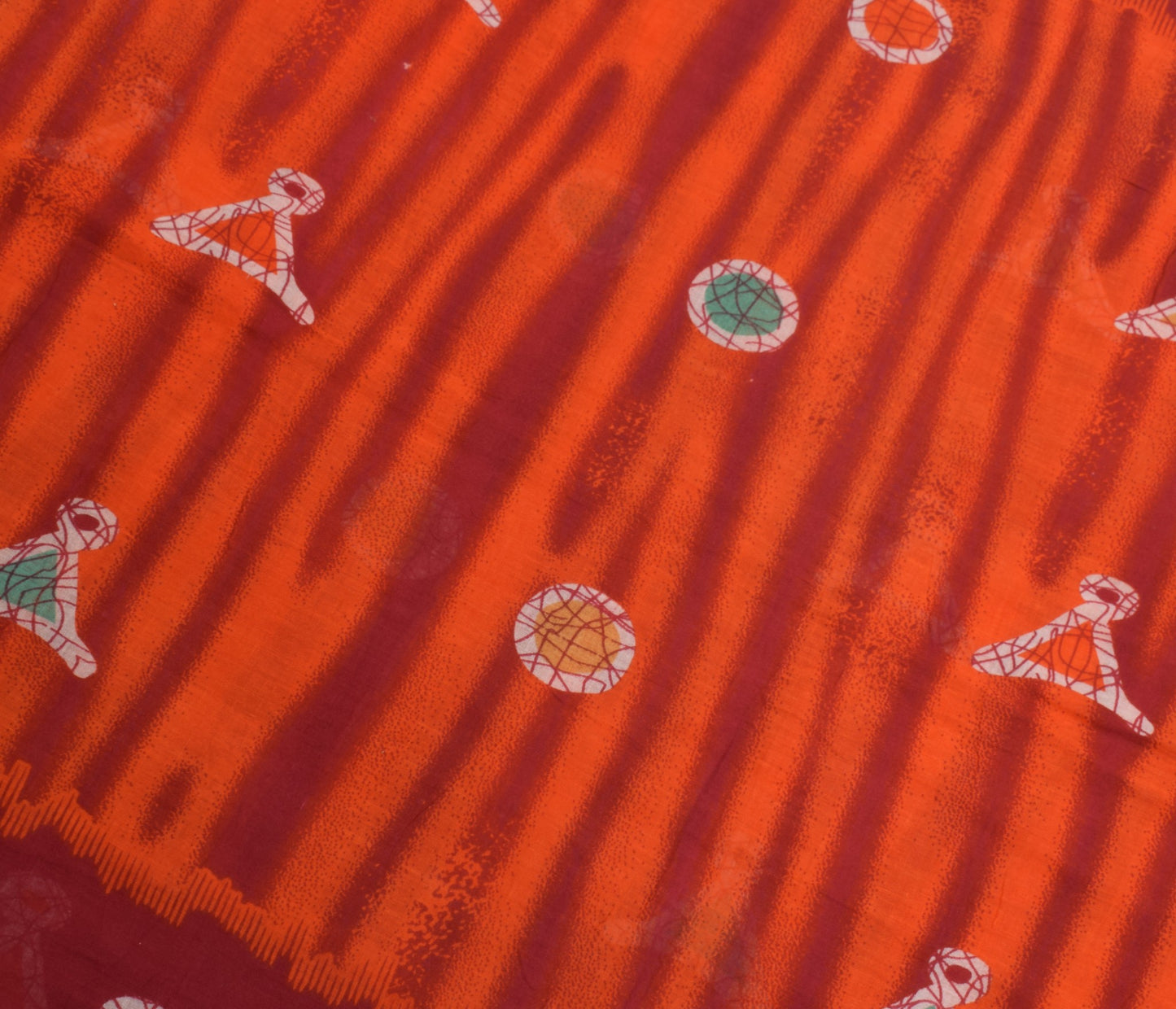 Sushila Vintage Dark Orange Saree 100% Pure Cotton Printed 5YD Soft Craft Fabric