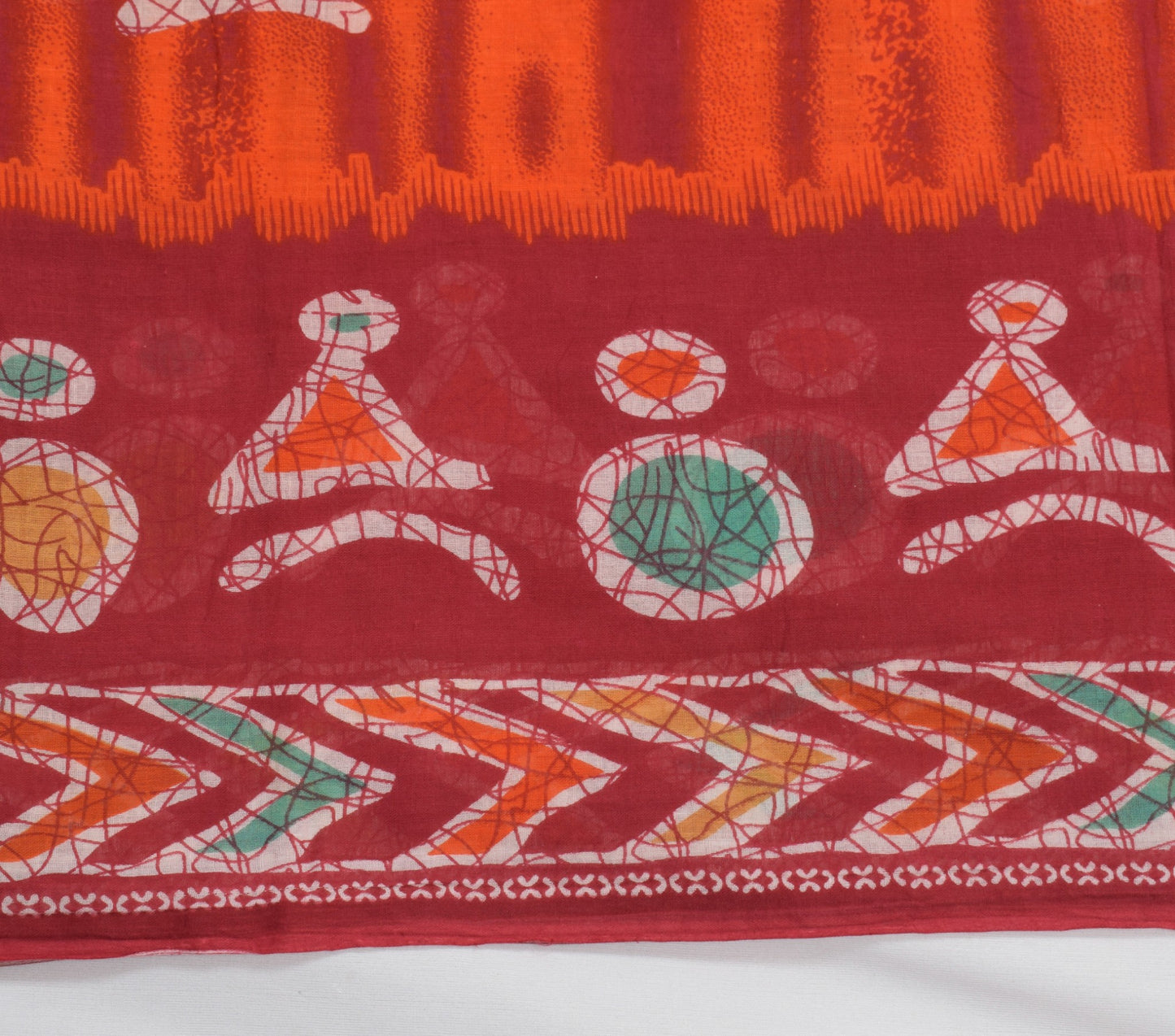 Sushila Vintage Dark Orange Saree 100% Pure Cotton Printed 5YD Soft Craft Fabric