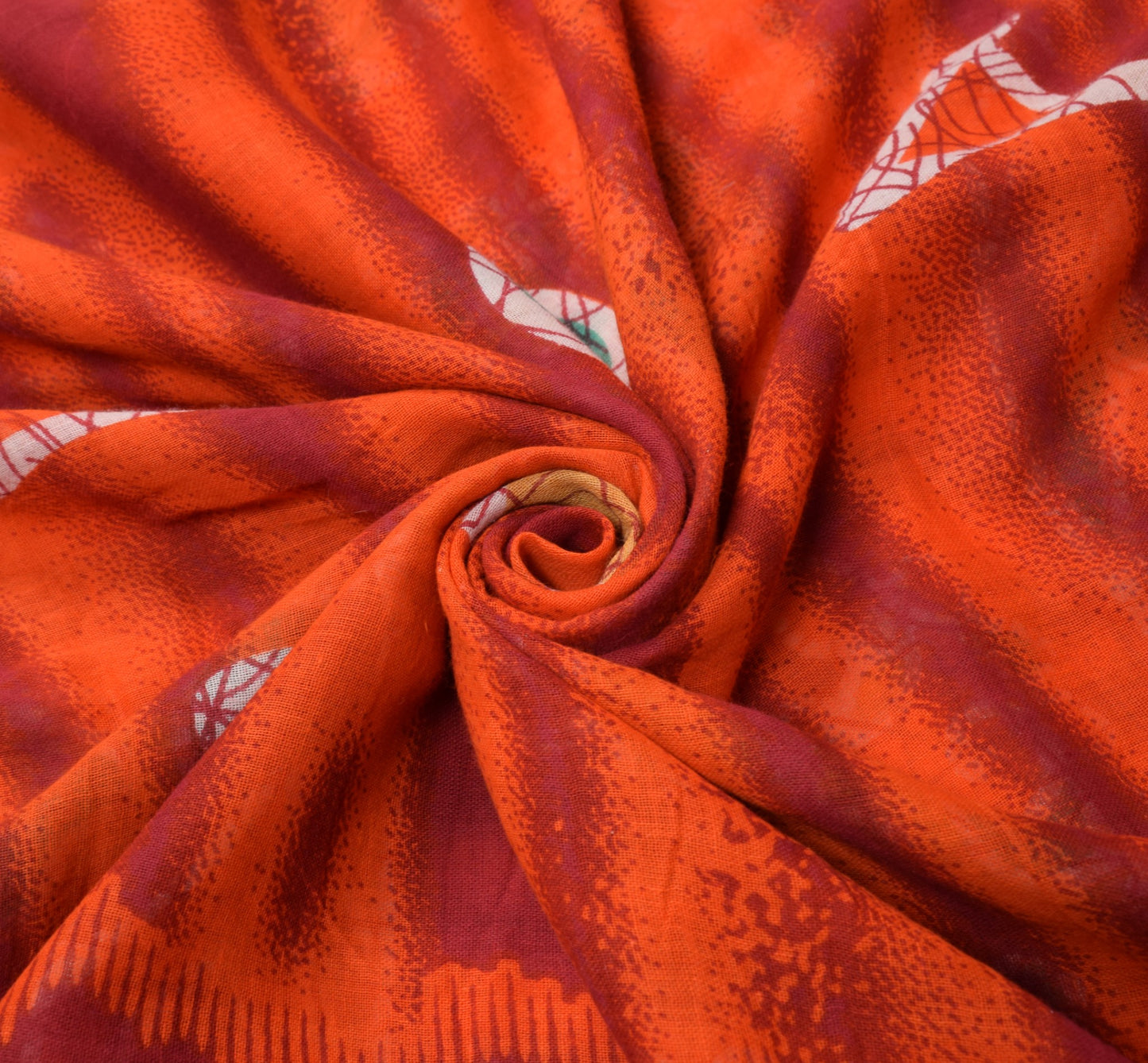 Sushila Vintage Dark Orange Saree 100% Pure Cotton Printed 5YD Soft Craft Fabric
