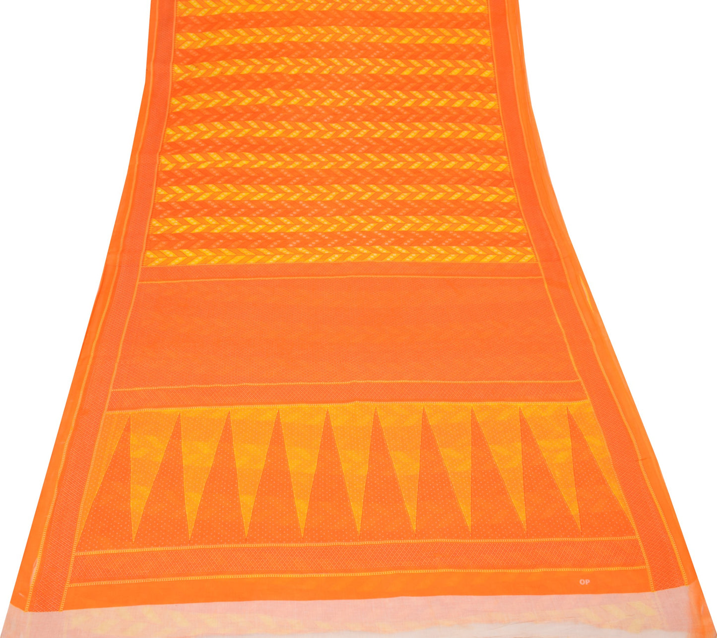 Sushila Vintage Yellow Orange Saree PureCotton Geometric Print Soft Craft Fabric