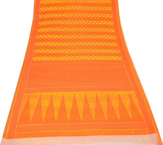 Sushila Vintage Yellow Orange Saree PureCotton Geometric Print Soft Craft Fabric