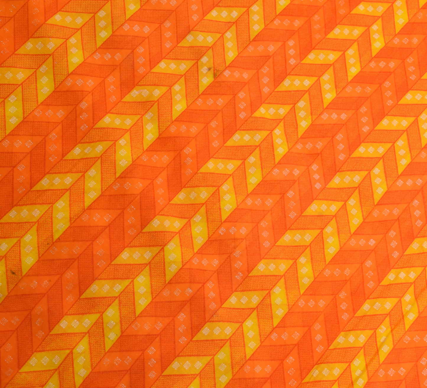 Sushila Vintage Yellow Orange Saree PureCotton Geometric Print Soft Craft Fabric