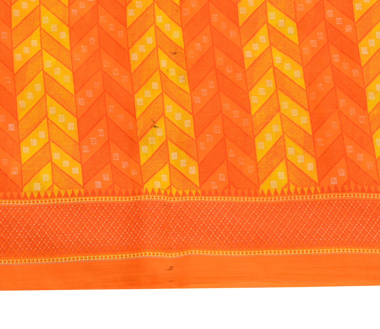 Sushila Vintage Yellow Orange Saree PureCotton Geometric Print Soft Craft Fabric