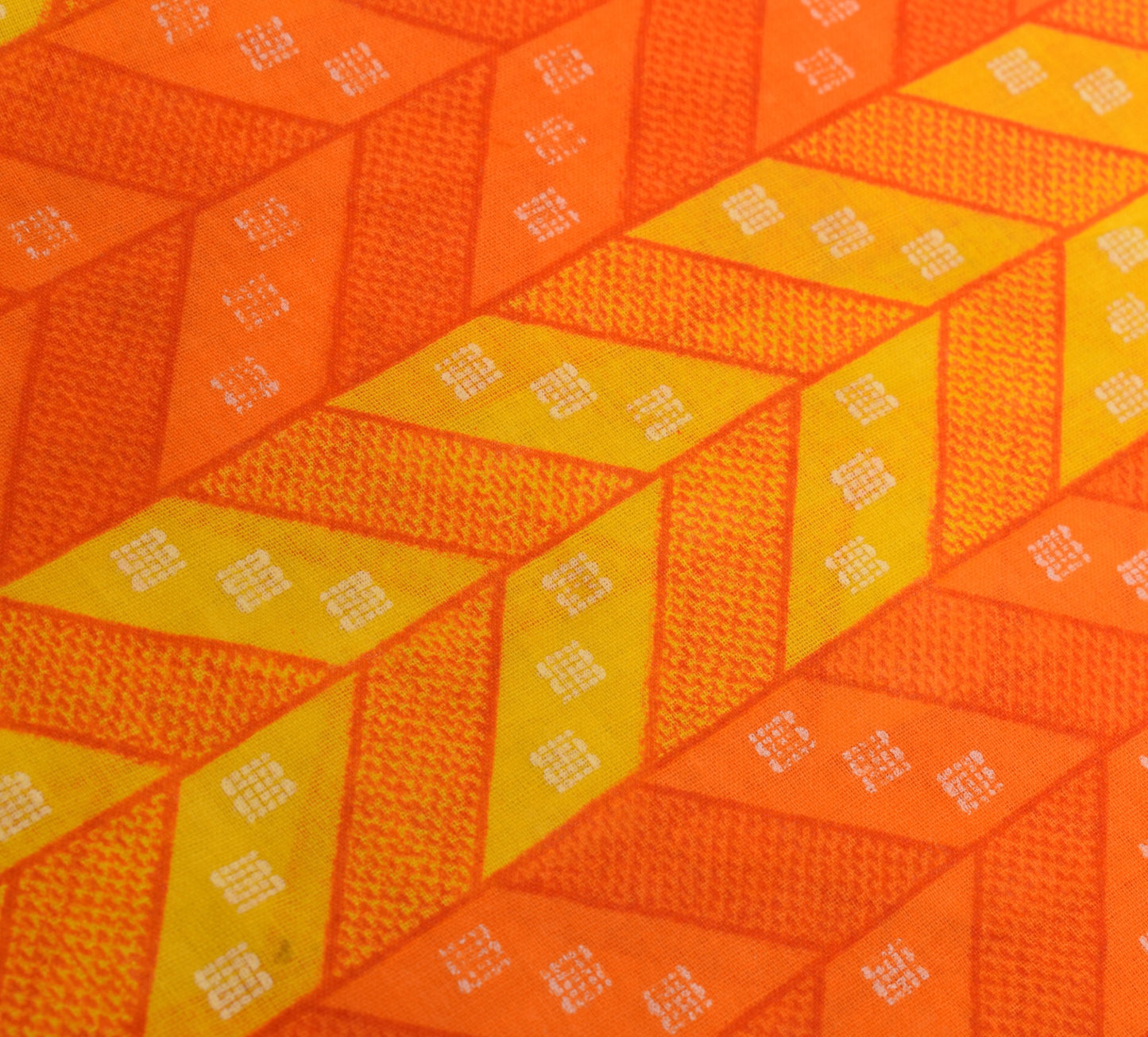 Sushila Vintage Yellow Orange Saree PureCotton Geometric Print Soft Craft Fabric