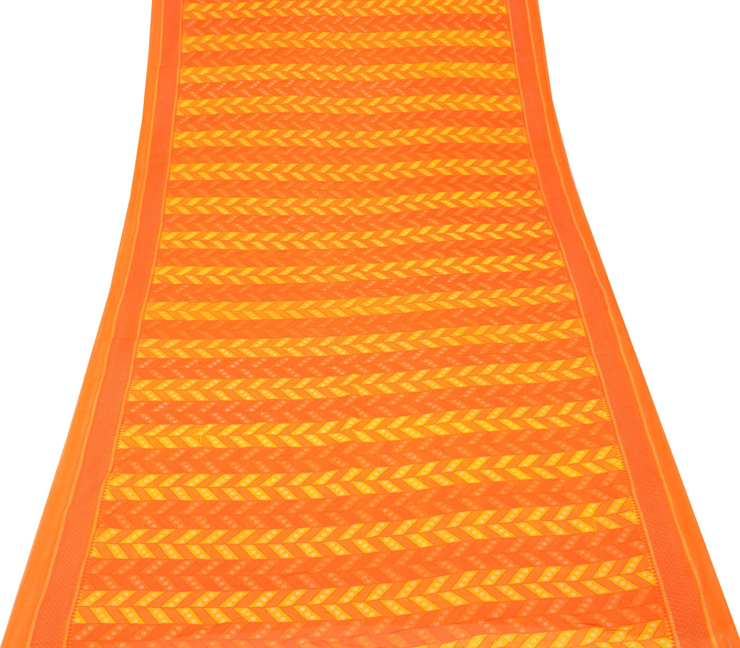 Sushila Vintage Yellow Orange Saree PureCotton Geometric Print Soft Craft Fabric