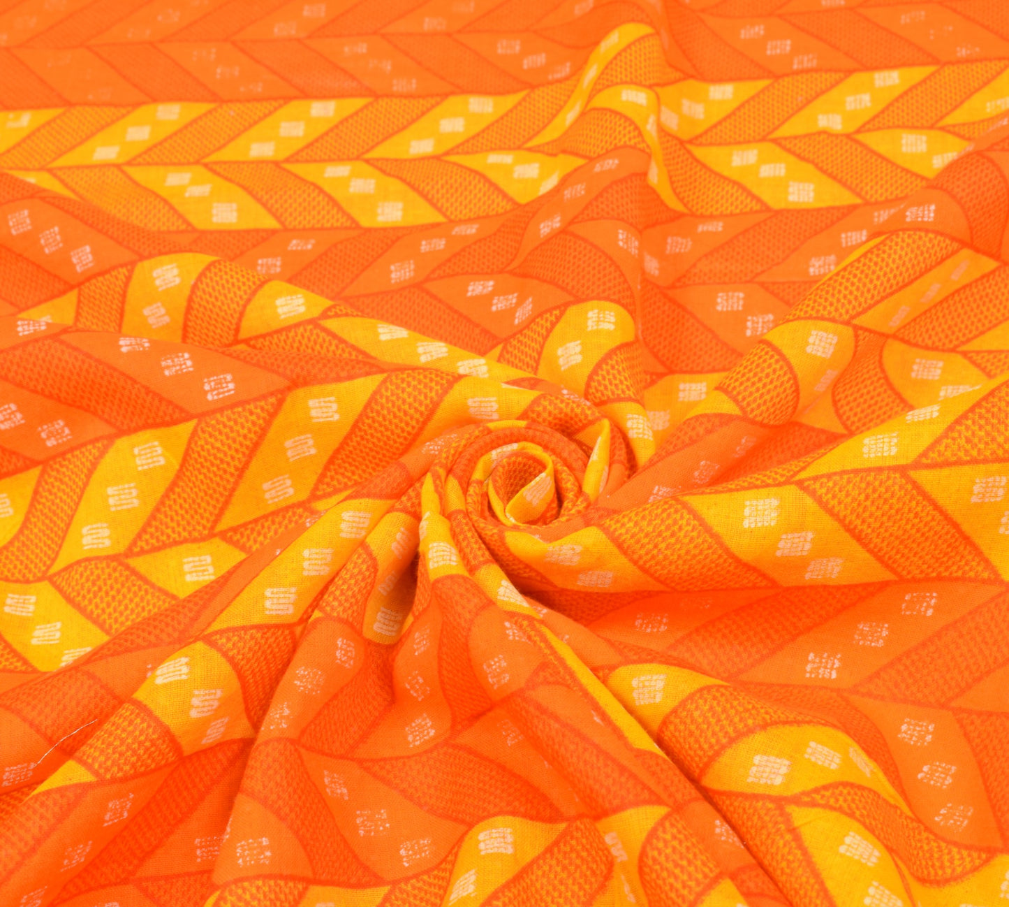 Sushila Vintage Yellow Orange Saree PureCotton Geometric Print Soft Craft Fabric