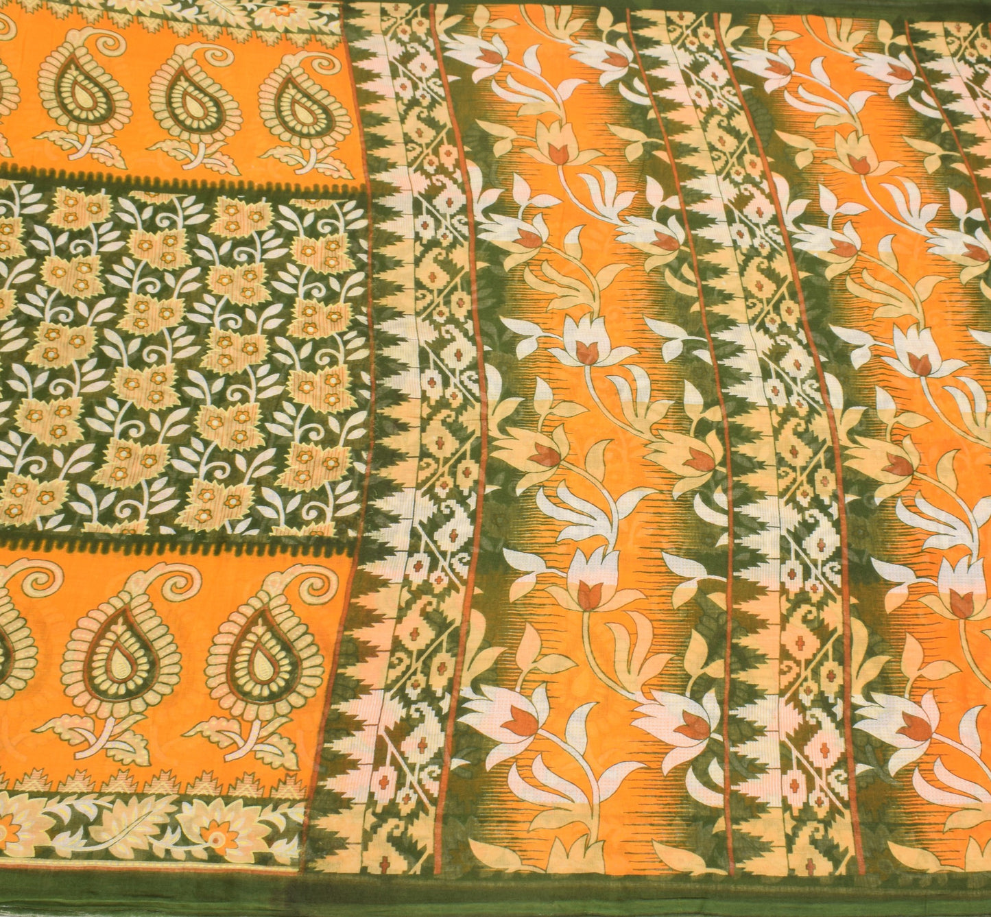 Sushila Vintage Dark Green Saree Floral Pure Cotton Printed Soft Craft Fabric