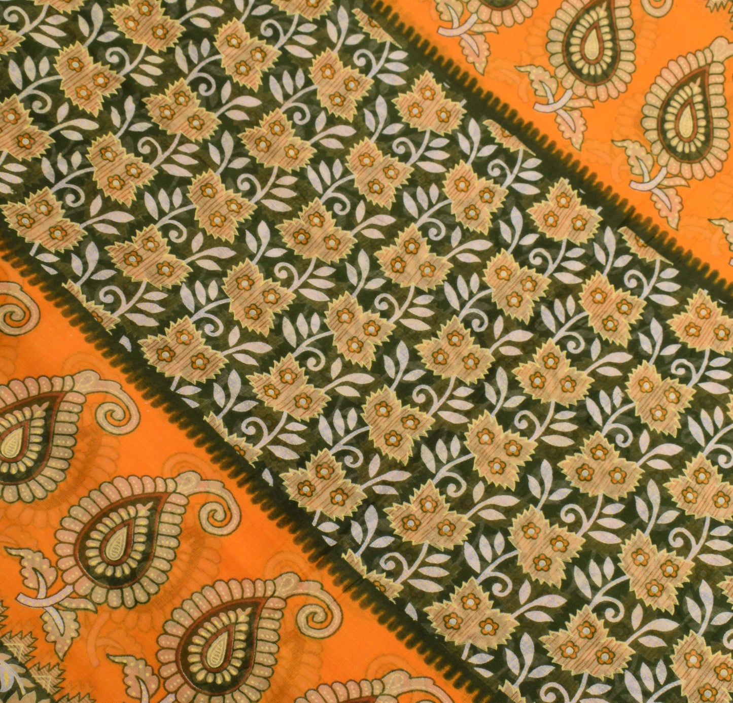 Sushila Vintage Dark Green Saree Floral Pure Cotton Printed Soft Craft Fabric