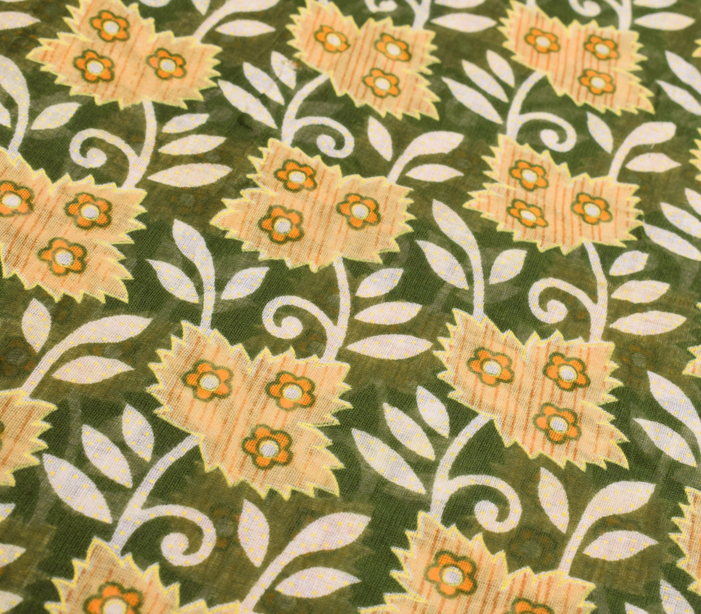 Sushila Vintage Dark Green Saree Floral Pure Cotton Printed Soft Craft Fabric