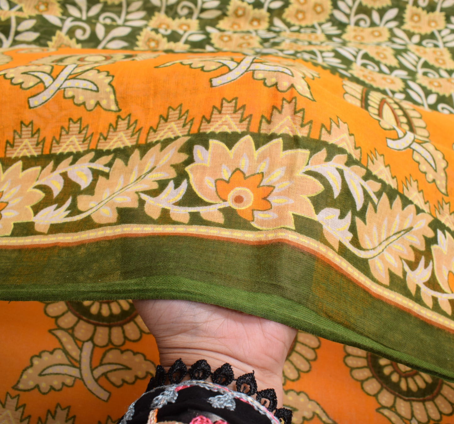 Sushila Vintage Dark Green Saree Floral Pure Cotton Printed Soft Craft Fabric