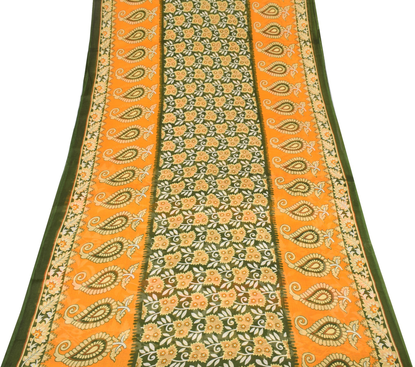 Sushila Vintage Dark Green Saree Floral Pure Cotton Printed Soft Craft Fabric