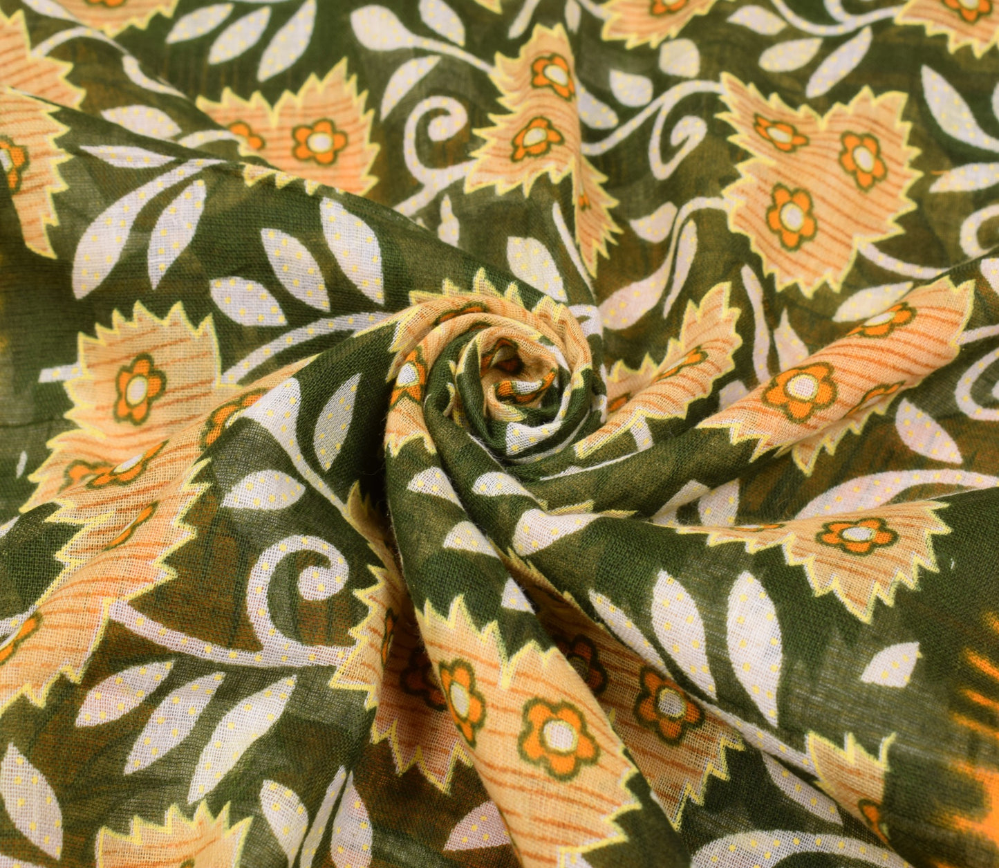 Sushila Vintage Dark Green Saree Floral Pure Cotton Printed Soft Craft Fabric