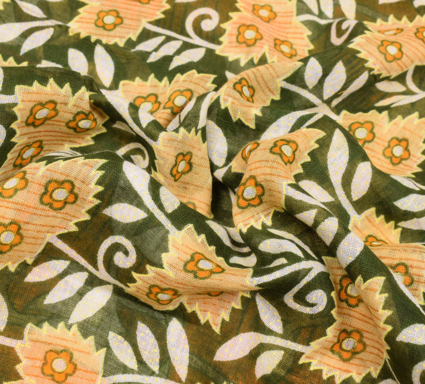 Sushila Vintage Dark Green Saree Floral Pure Cotton Printed Soft Craft Fabric