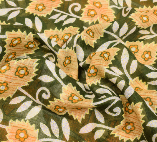 Sushila Vintage Dark Green Saree Floral Pure Cotton Printed Soft Craft Fabric