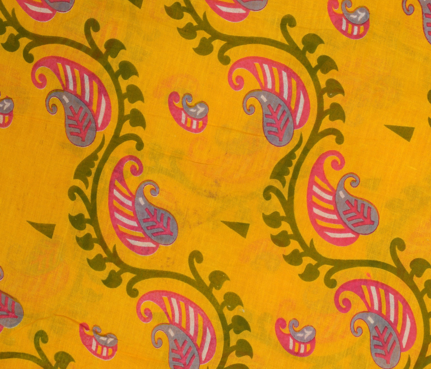 Sushila Vintage Yellow Saree 100% Pure Cotton Paisley Printed 5 Yds Craft Fabric