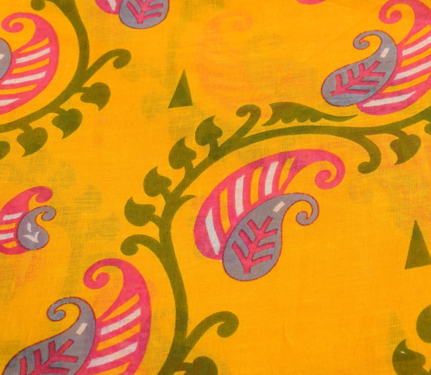 Sushila Vintage Yellow Saree 100% Pure Cotton Paisley Printed 5 Yds Craft Fabric