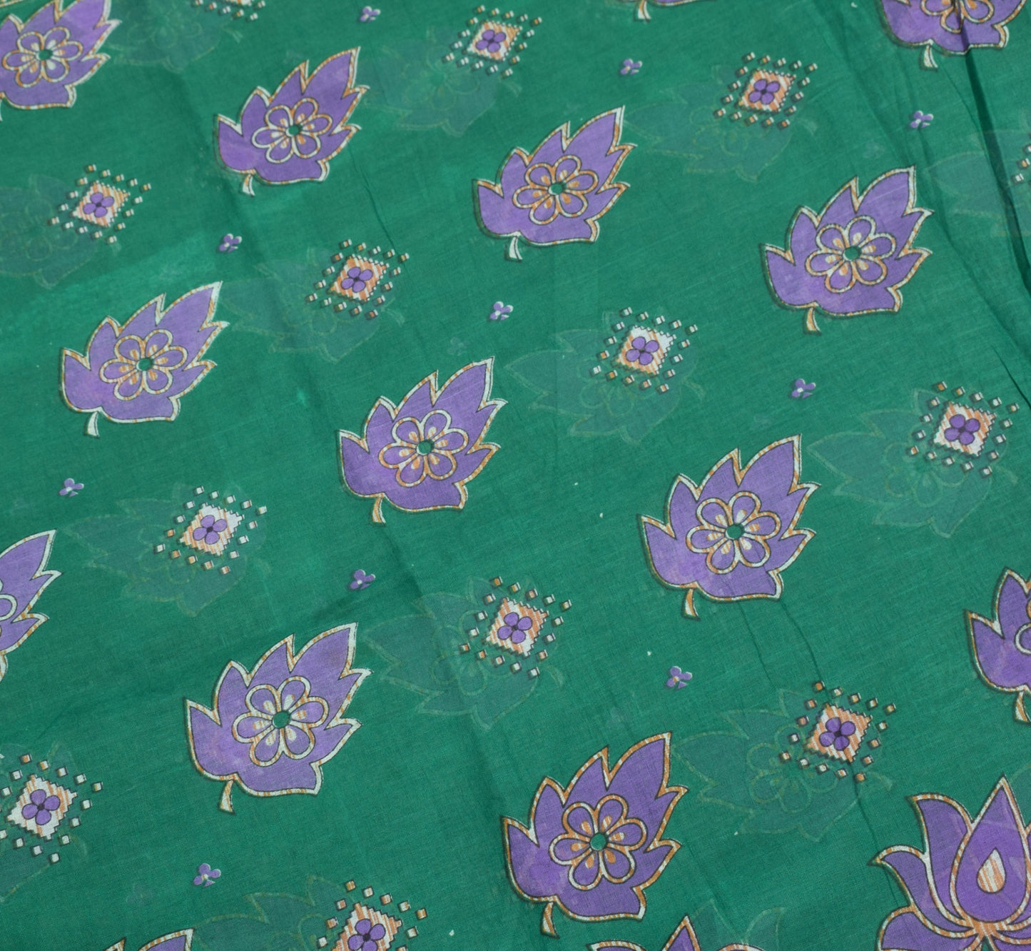 Sushila Vintage Indian Saree 100% Pure Cotton Printed Floral Green Craft Fabric