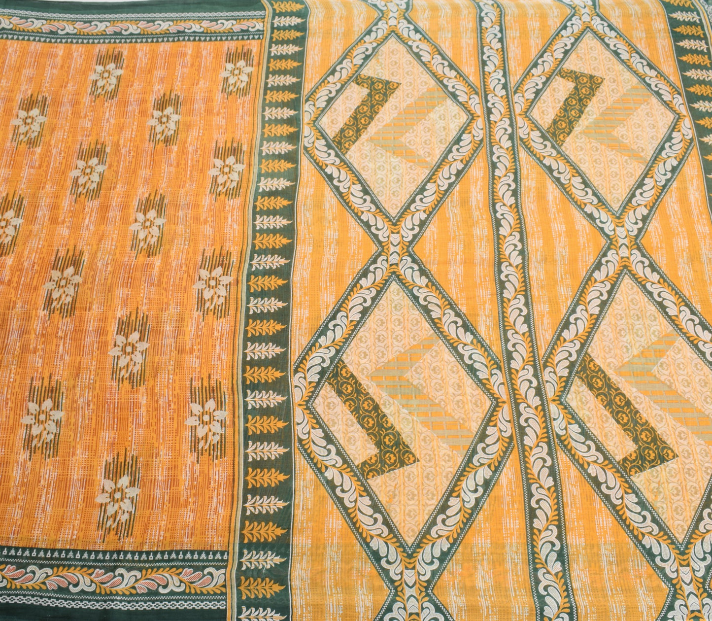 Sushila Vintage Floral Saree 100% Pure Cotton Orange Printed Soft Craft Fabric