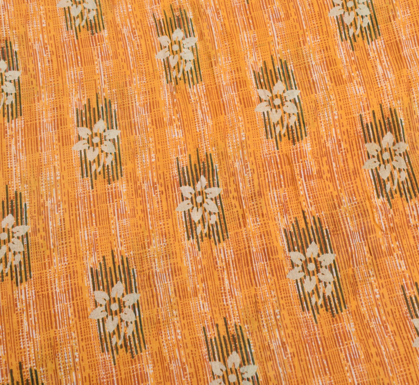 Sushila Vintage Floral Saree 100% Pure Cotton Orange Printed Soft Craft Fabric
