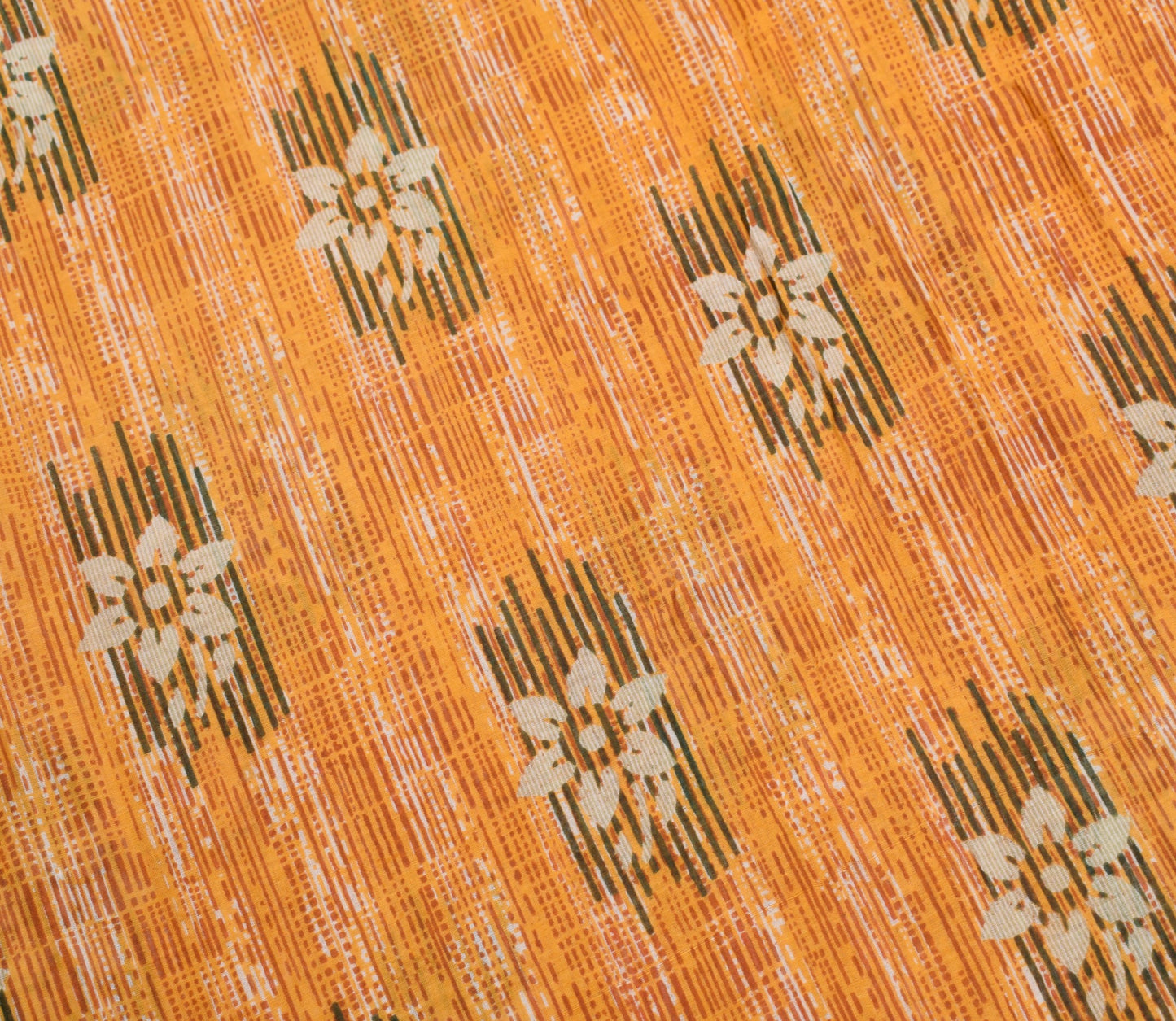 Sushila Vintage Floral Saree 100% Pure Cotton Orange Printed Soft Craft Fabric
