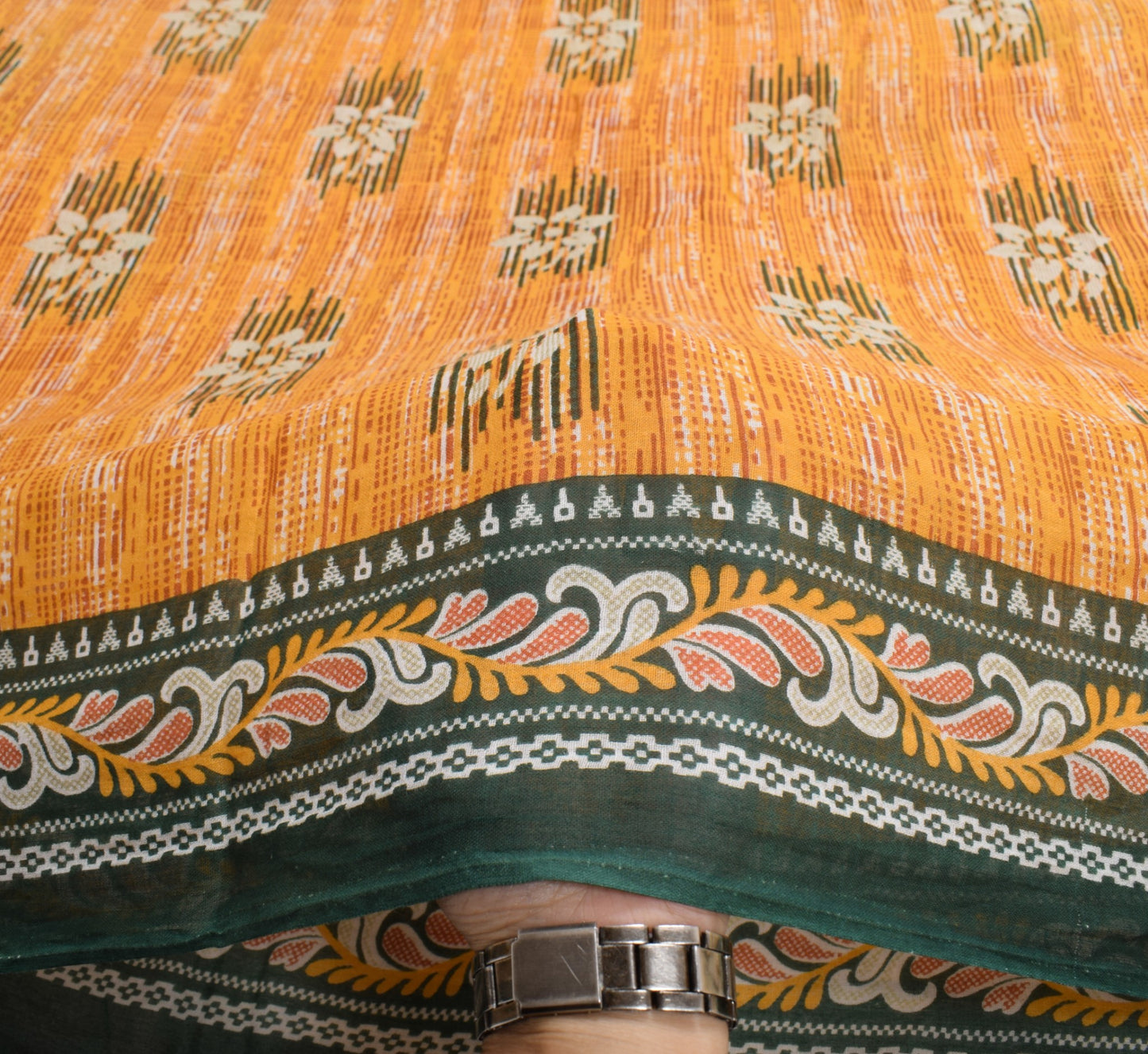 Sushila Vintage Floral Saree 100% Pure Cotton Orange Printed Soft Craft Fabric