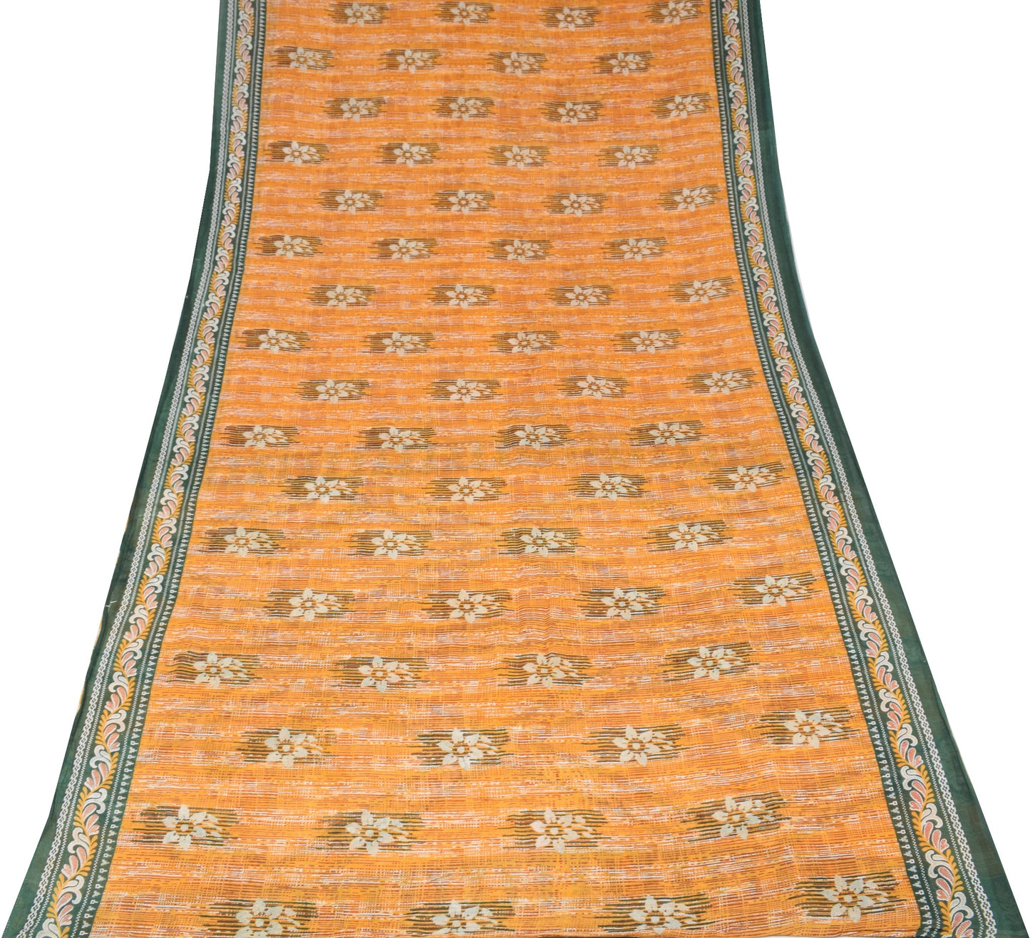 Sushila Vintage Floral Saree 100% Pure Cotton Orange Printed Soft Craft Fabric