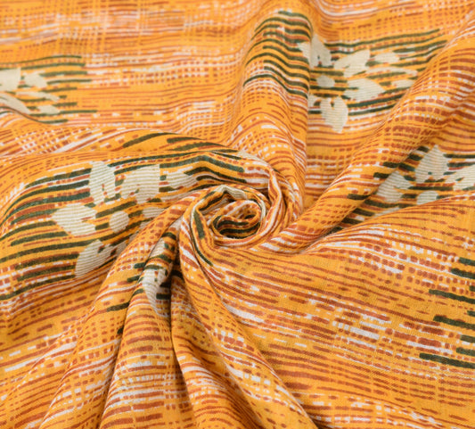 Sushila Vintage Floral Saree 100% Pure Cotton Orange Printed Soft Craft Fabric