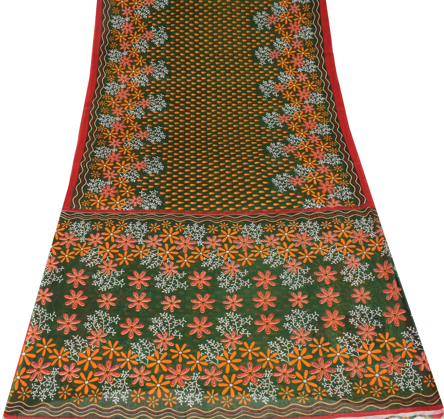 Sushila Vintage Dark Green Saree Pure Cotton Printed Floral Soft Craft Fabric