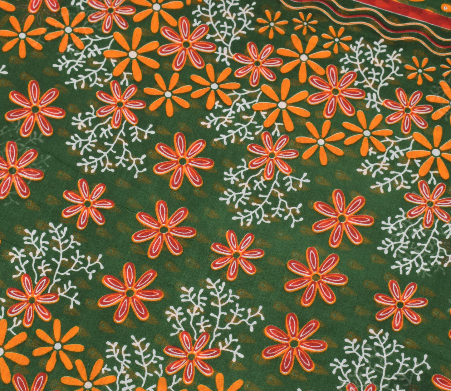 Sushila Vintage Dark Green Saree Pure Cotton Printed Floral Soft Craft Fabric