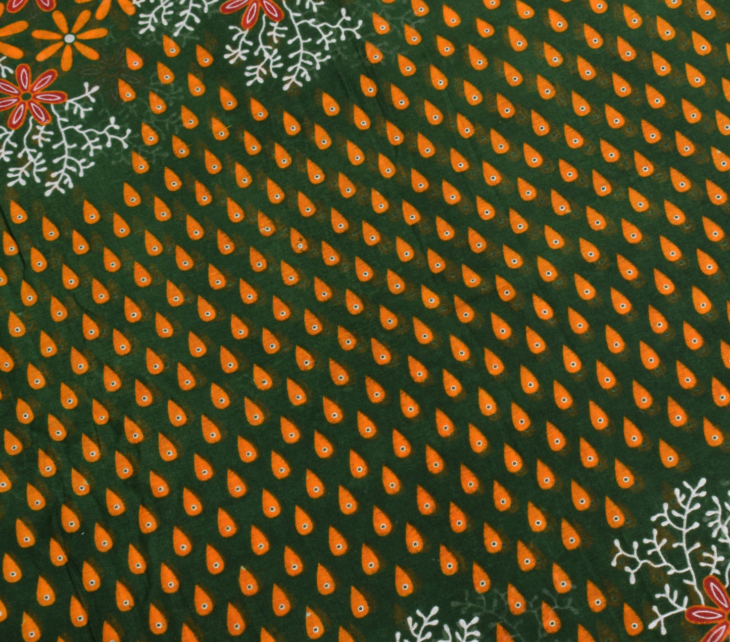 Sushila Vintage Dark Green Saree Pure Cotton Printed Floral Soft Craft Fabric