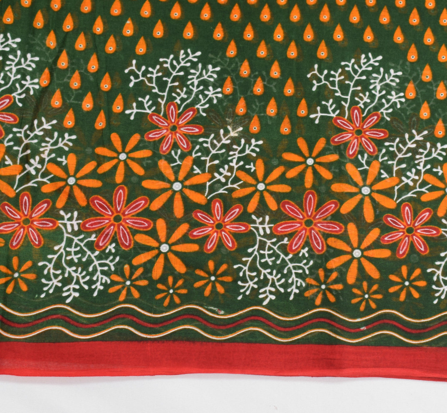 Sushila Vintage Dark Green Saree Pure Cotton Printed Floral Soft Craft Fabric