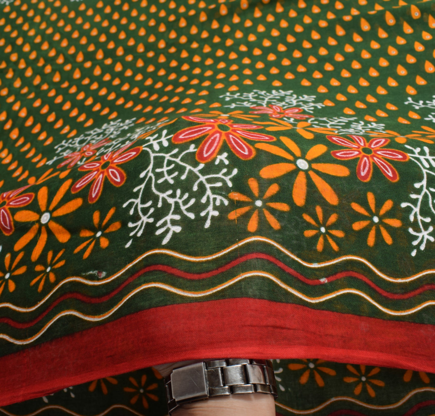 Sushila Vintage Dark Green Saree Pure Cotton Printed Floral Soft Craft Fabric