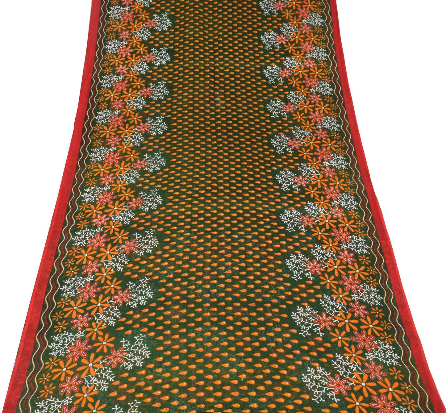 Sushila Vintage Dark Green Saree Pure Cotton Printed Floral Soft Craft Fabric