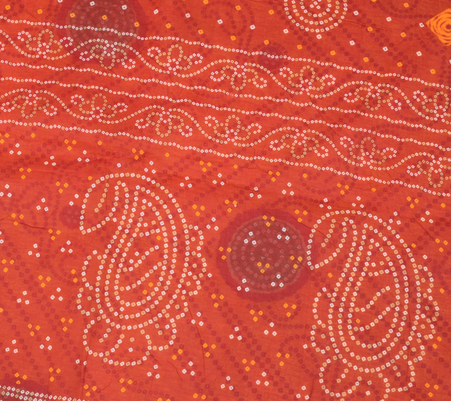 Sushila Vintage Orange Red Saree Pure Cotton Printed Bandhani Sari Craft Fabric
