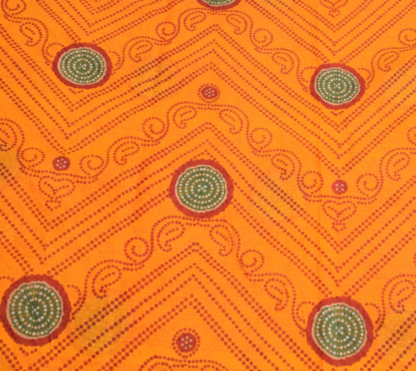 Sushila Vintage Orange Red Saree Pure Cotton Printed Bandhani Sari Craft Fabric