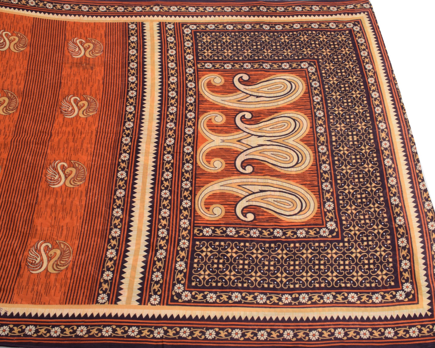 Sushila Vintage Dark Purple Saree 100% Pure Cotton Printed Soft Craft Fabric