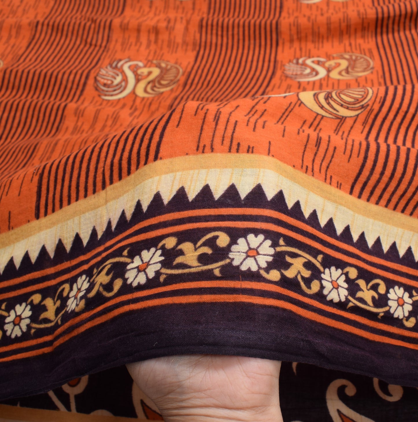 Sushila Vintage Dark Purple Saree 100% Pure Cotton Printed Soft Craft Fabric