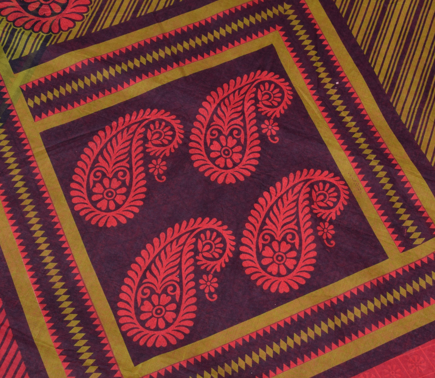 Sushila Vintage Floral Maroon Saree 100% Pure Cotton Printed Indian Craft Fabric
