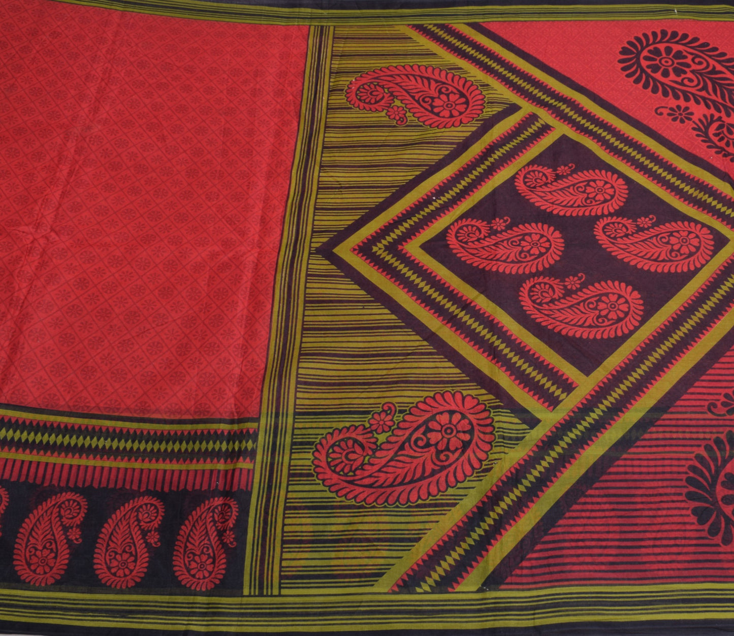 Sushila Vintage Floral Maroon Saree 100% Pure Cotton Printed Indian Craft Fabric