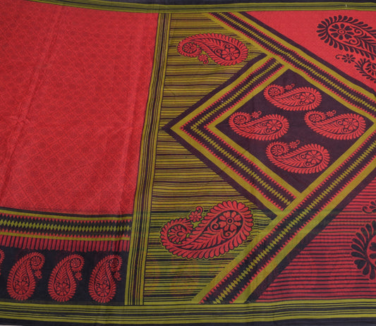 Sushila Vintage Floral Maroon Saree 100% Pure Cotton Printed Indian Craft Fabric