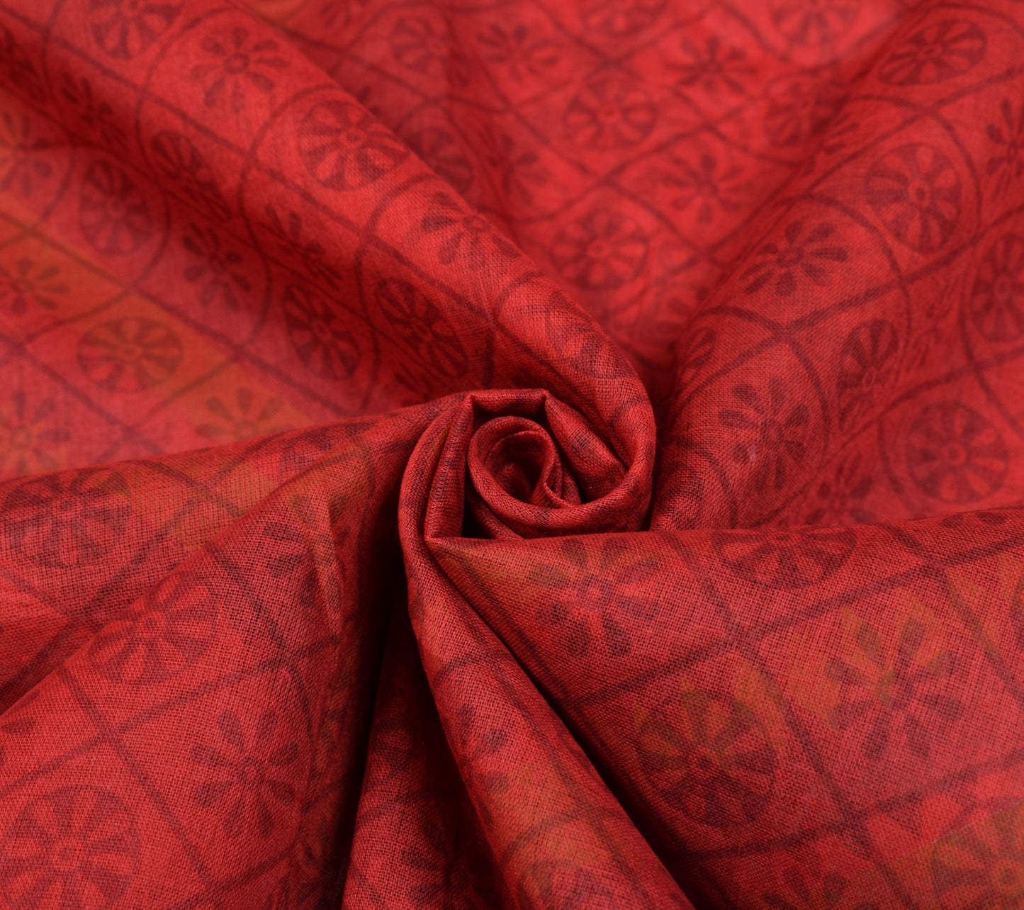 Sushila Vintage Floral Maroon Saree 100% Pure Cotton Printed Indian Craft Fabric