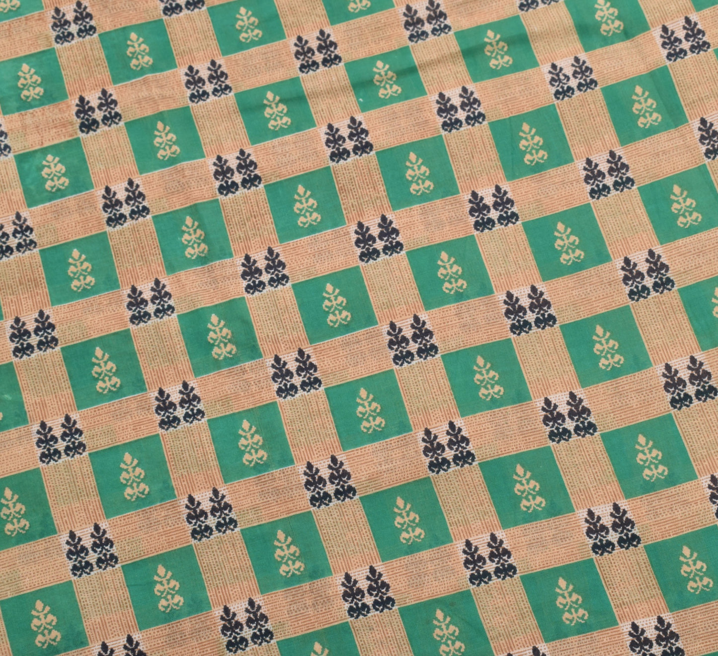 Sushila Vintage Aqua Green & Brown Saree Pure Cotton Printed Soft Craft Fabric