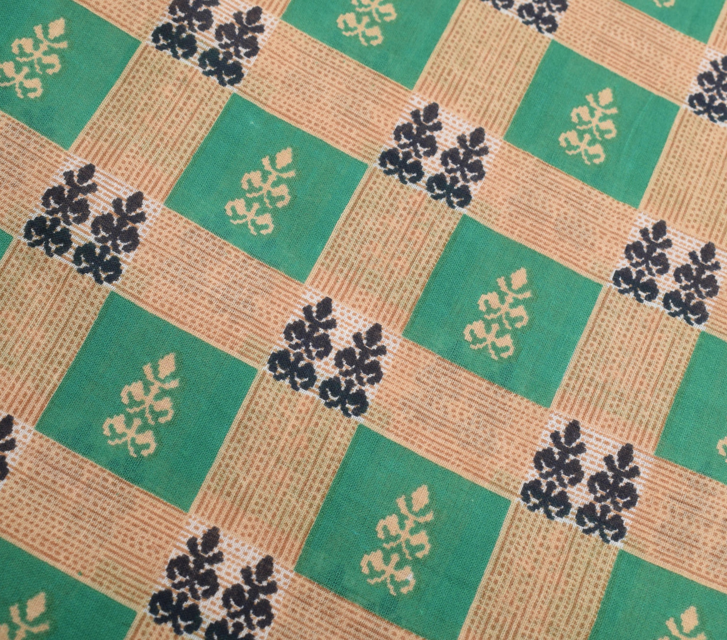 Sushila Vintage Aqua Green & Brown Saree Pure Cotton Printed Soft Craft Fabric