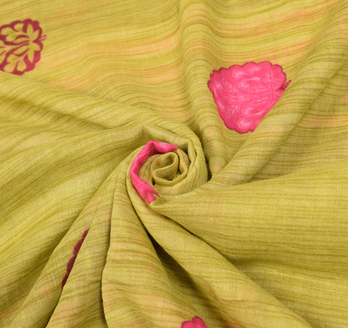 Sushila Vintage Green Saree Floral 100% Pure Cotton Printed Soft Craft Fabric