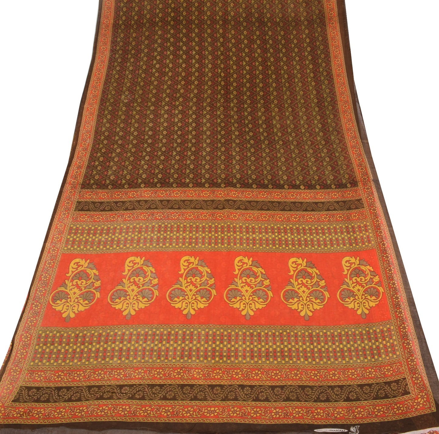 Sushila Vintage Floral Brown Saree Pure Cotton Daily Wear Sari Soft Craft Fabric