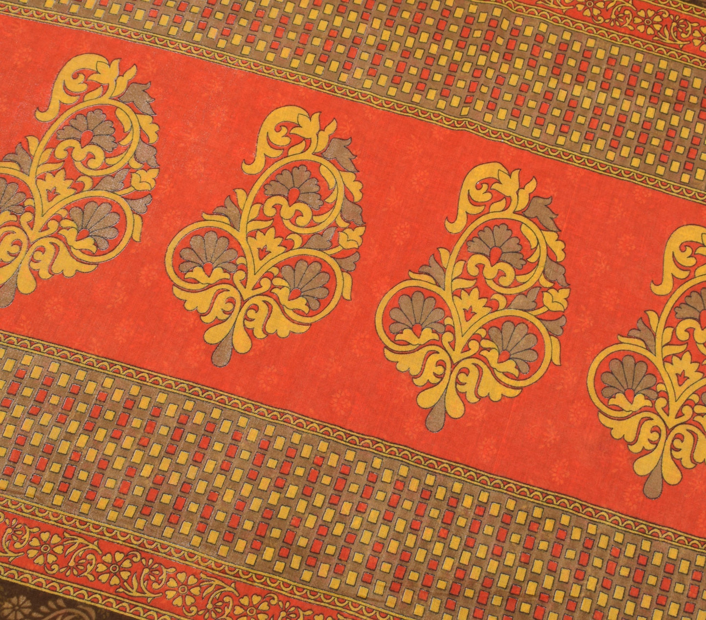 Sushila Vintage Floral Brown Saree Pure Cotton Daily Wear Sari Soft Craft Fabric