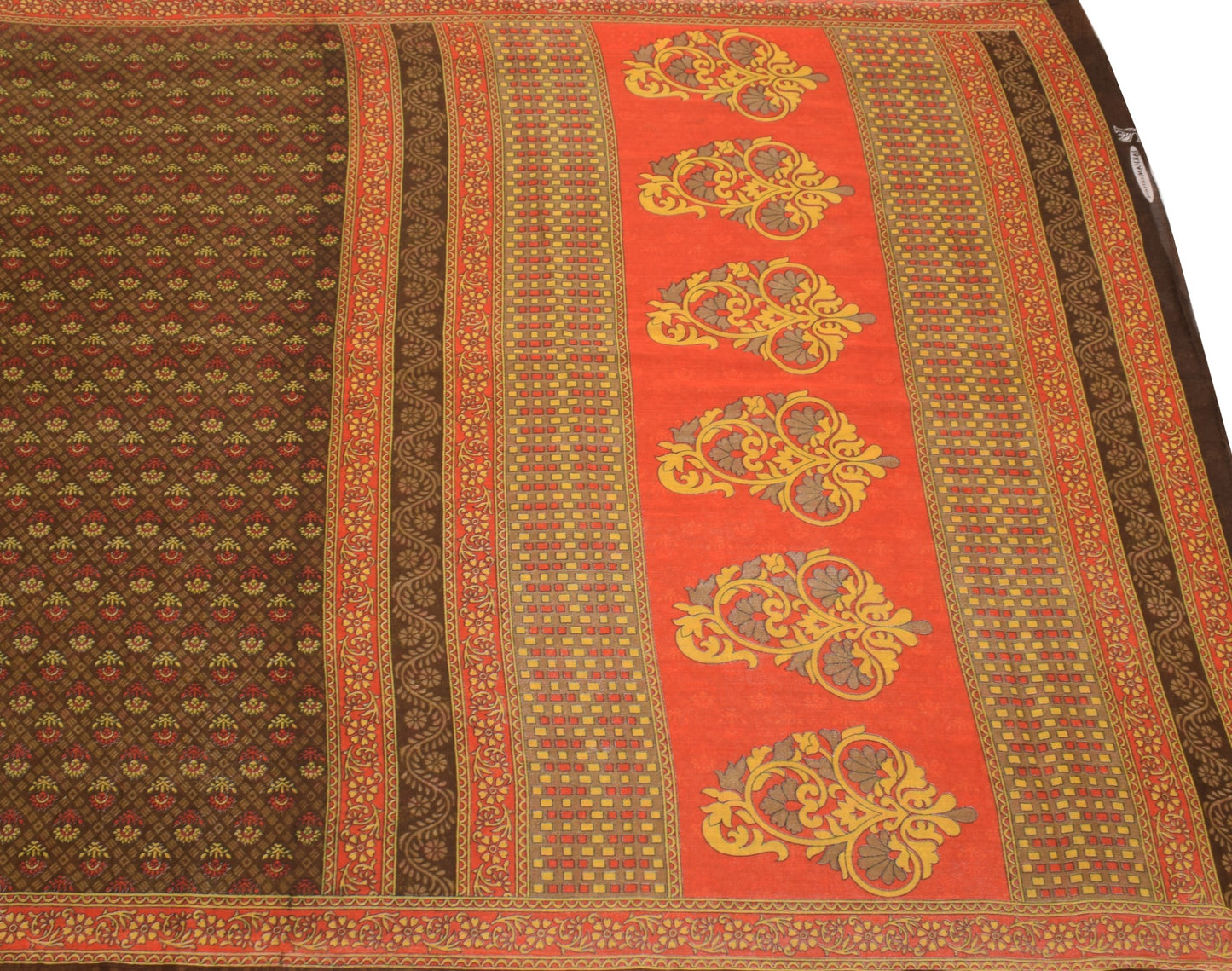 Sushila Vintage Floral Brown Saree Pure Cotton Daily Wear Sari Soft Craft Fabric