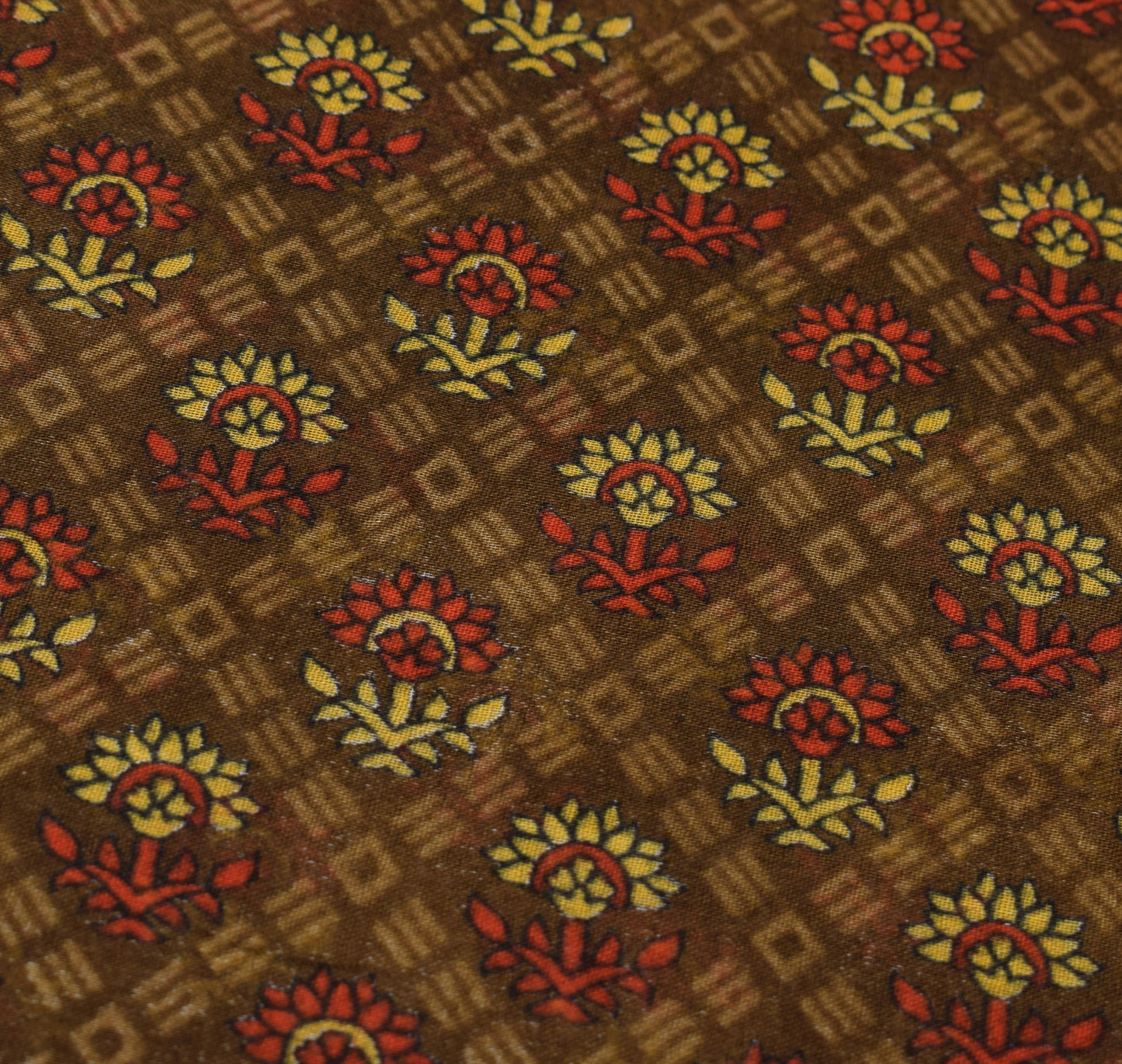 Sushila Vintage Floral Brown Saree Pure Cotton Daily Wear Sari Soft Craft Fabric
