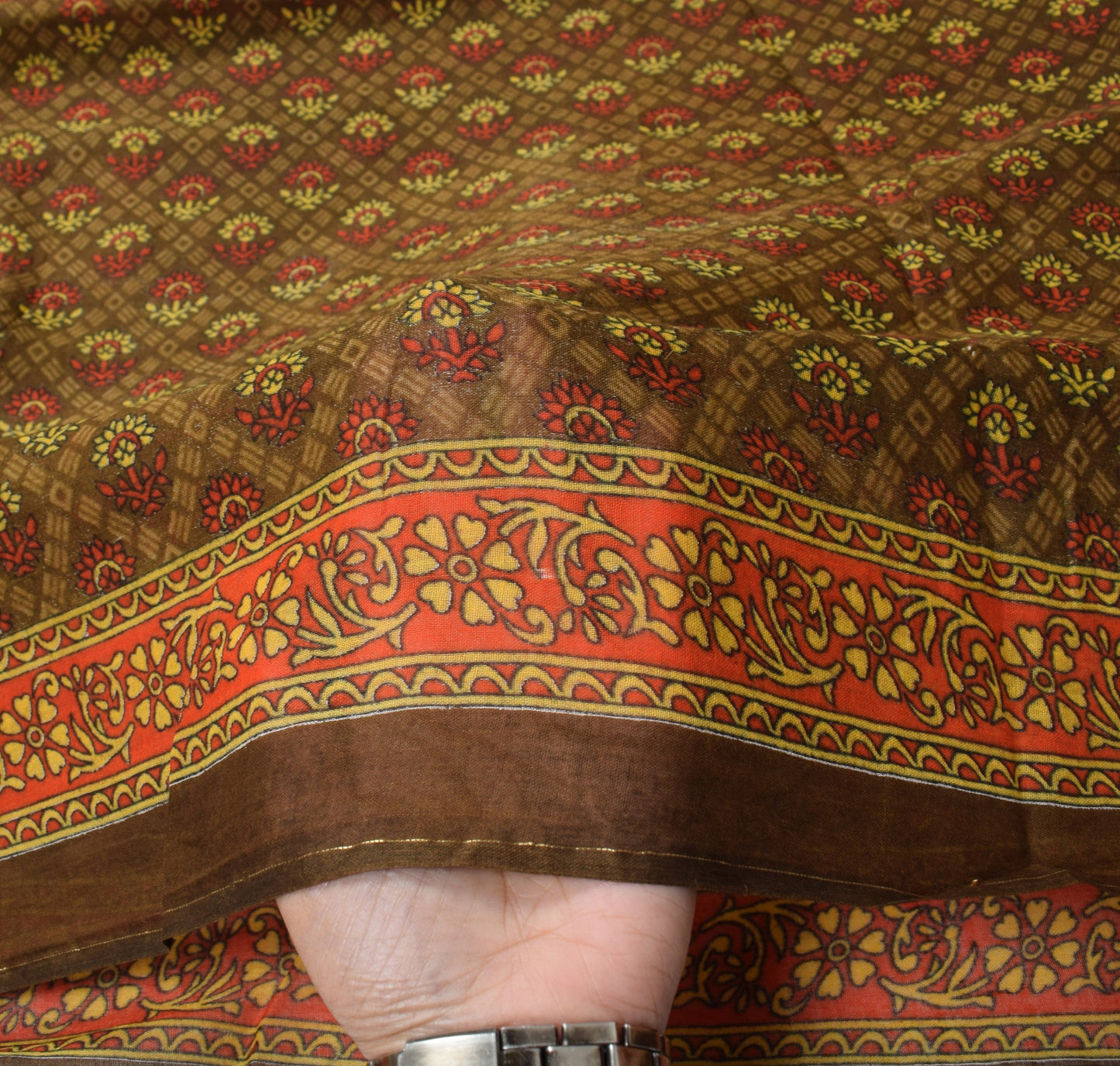 Sushila Vintage Floral Brown Saree Pure Cotton Daily Wear Sari Soft Craft Fabric